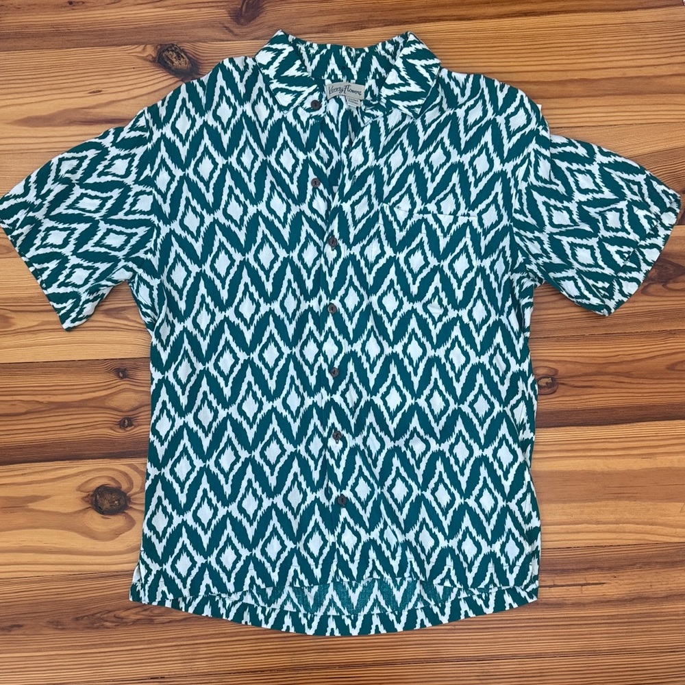 EUC Kenny Flowers Green White Geometric Men's Shirt Size Small Limited Edition